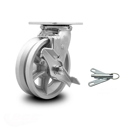 Service Caster 6 Inch V Groove Semi Steel Caster with Ball Bearing and Brake/Swivel Lock SCC SCC-30CS620-VGB-TLB-BSL